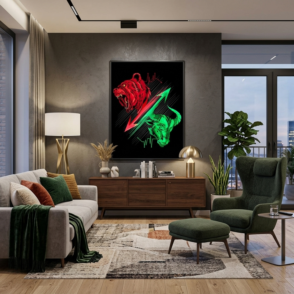 Bull and Bear, bitcoin cryptocurrency and trading Inspirational Canvas Wall Art Print