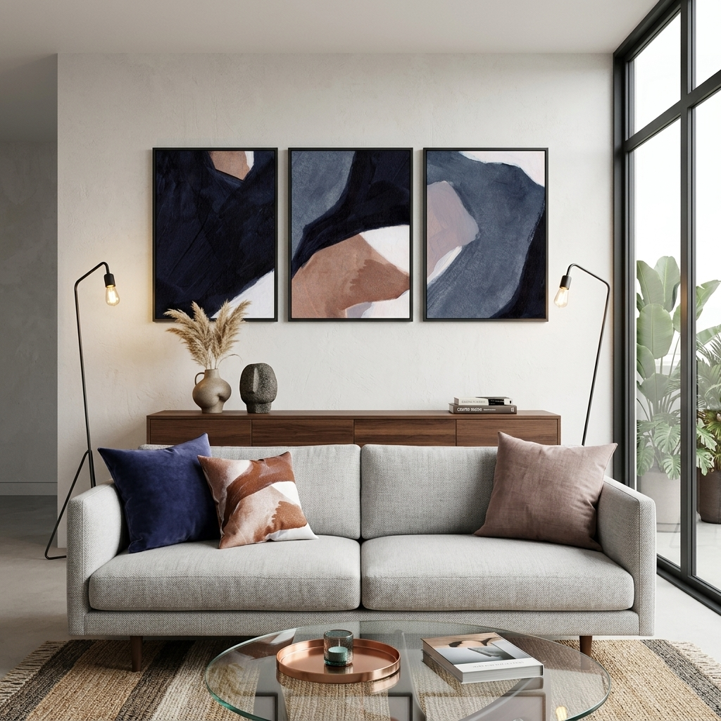 Modular abstract with a strong blue color Multi Panel Canvas Wall Art Print