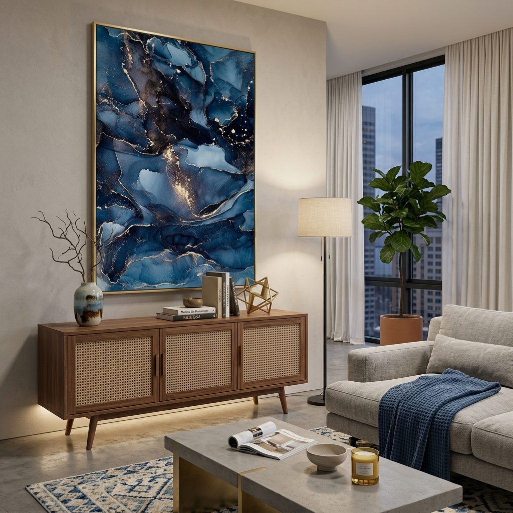 Navy-blue abstract with gold Abstraction Canvas Wall Art Print