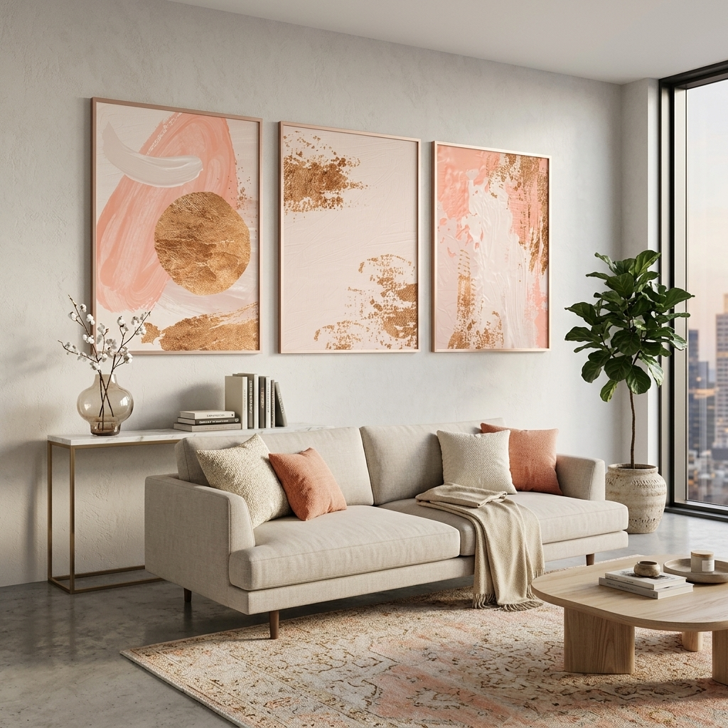Modular beige-pink abstract Multi Panel Canvas Wall Art Print