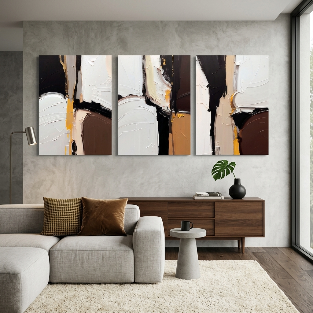 Modular abstraction in white black and brown Multi Panel Canvas Wall Art Print