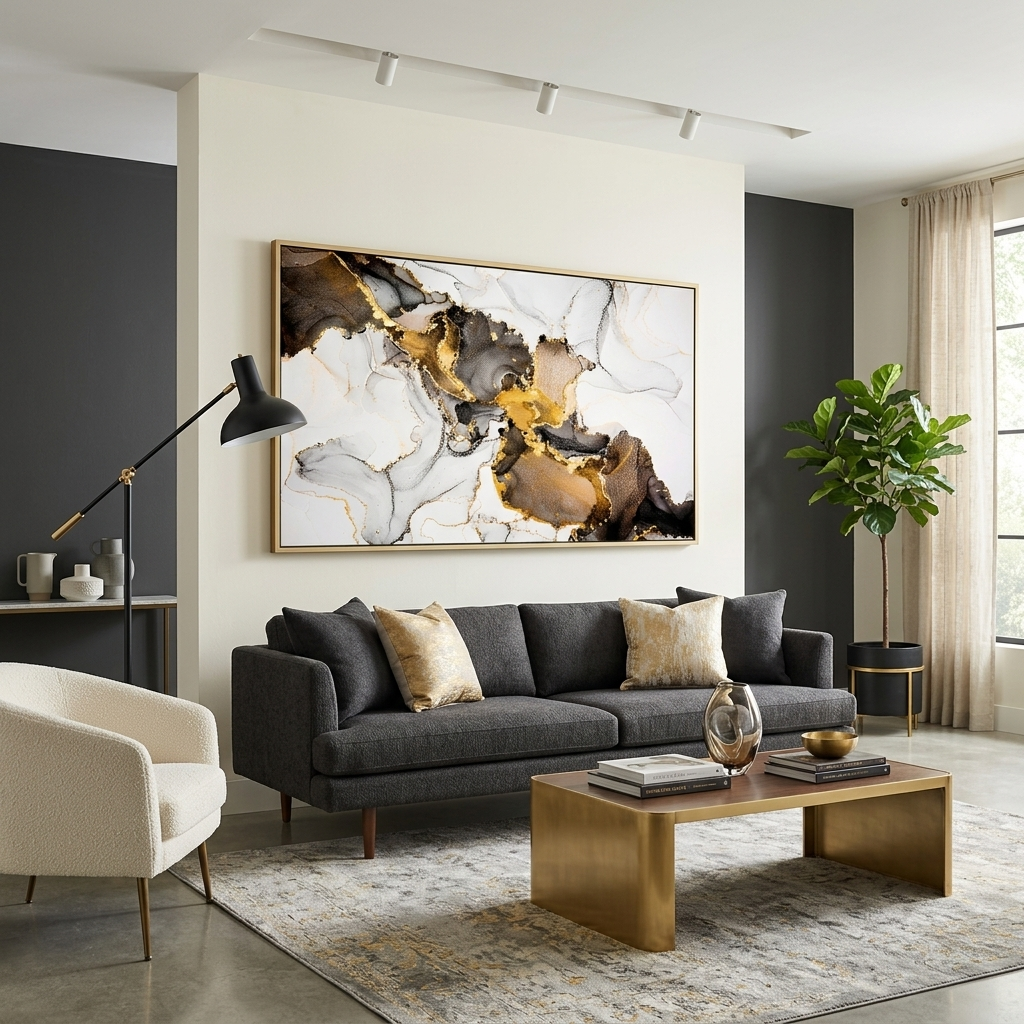 Marble abstract in brown and gold colors Abstraction Canvas Wall Art Print