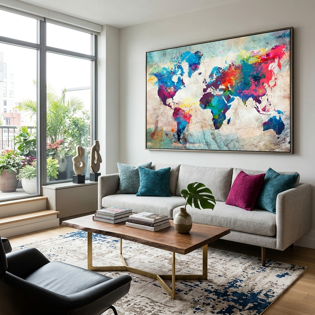 World map in different colors Canvas Wall Art Print