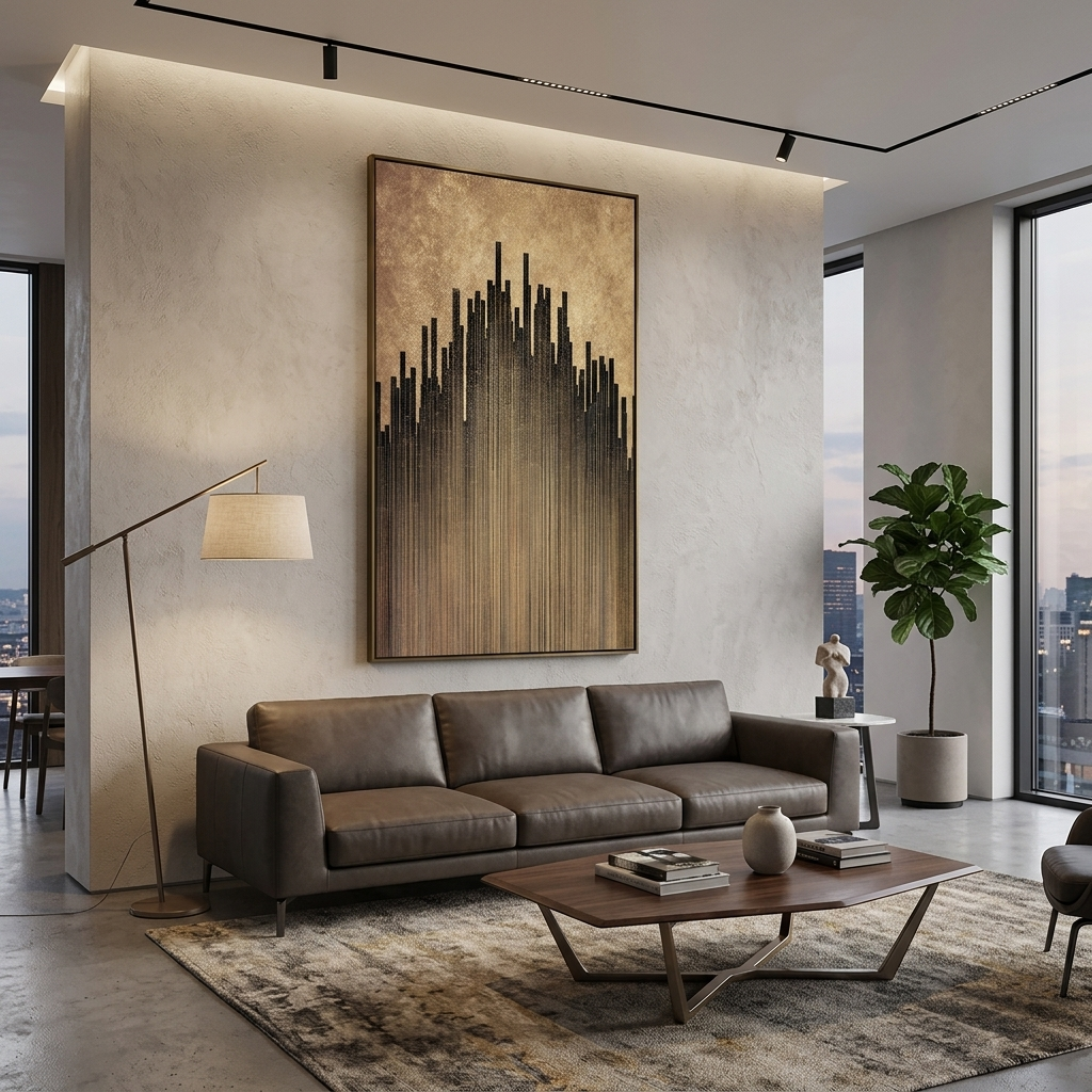 Dark vertical lines on a gold background Abstraction Canvas Wall Art Print