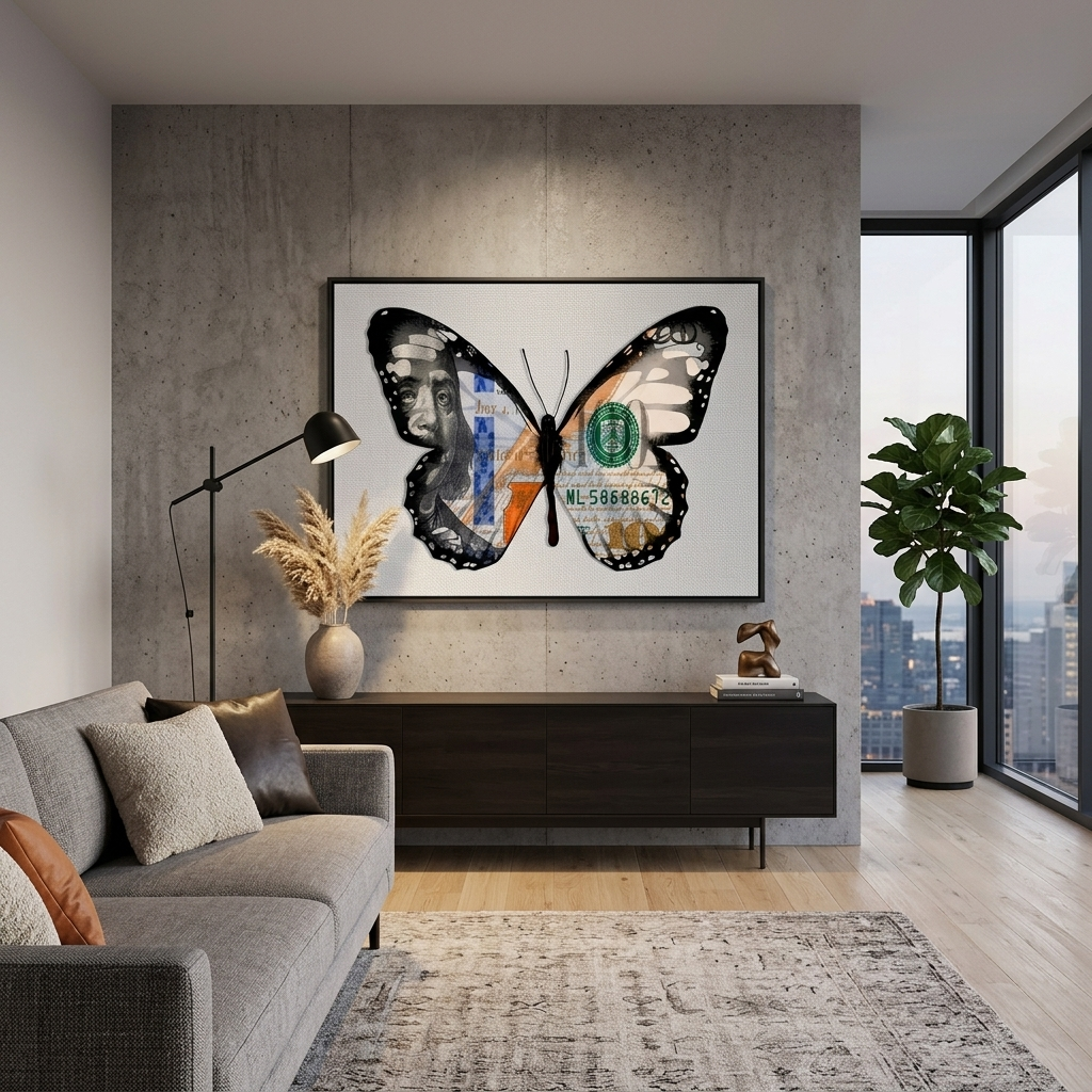 Butterfly dollar white Motivational Canvas Wall Art Print