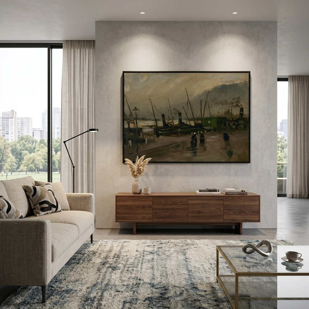 Quay with ships in Antwerp Vincent van Gogh Reproduction Canvas Wall Art Print
