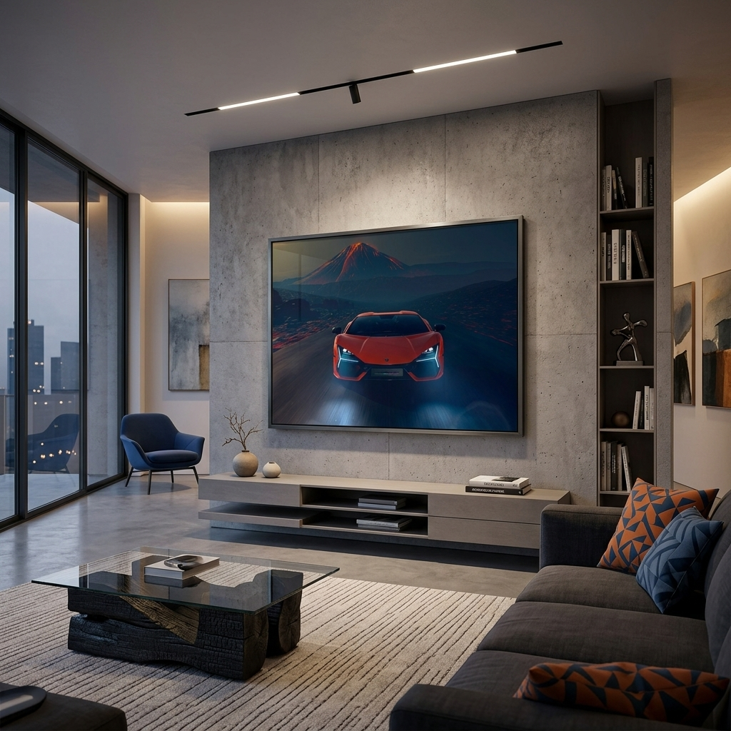 Car orange Lamborghini with a volcano in the background Canvas Wall Art Print