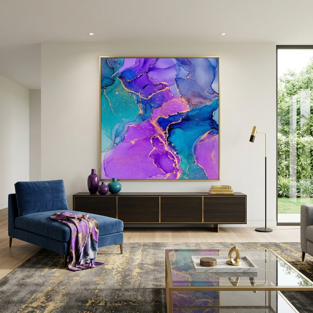 Lavender turquoise Abstraction Canvas Wall Art Print