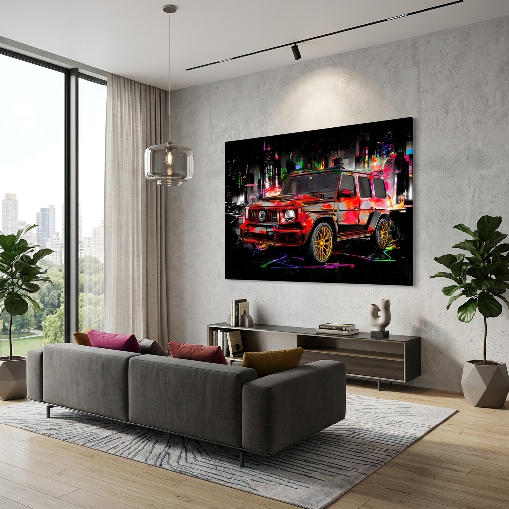 Mercedes G class car on the background of the night city Canvas Wall Art Print
