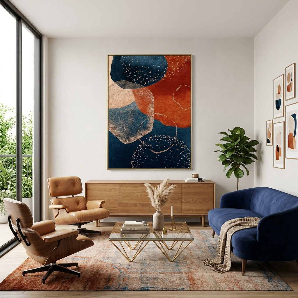 Blue with burgundy tones Abstraction Canvas Wall Art Print