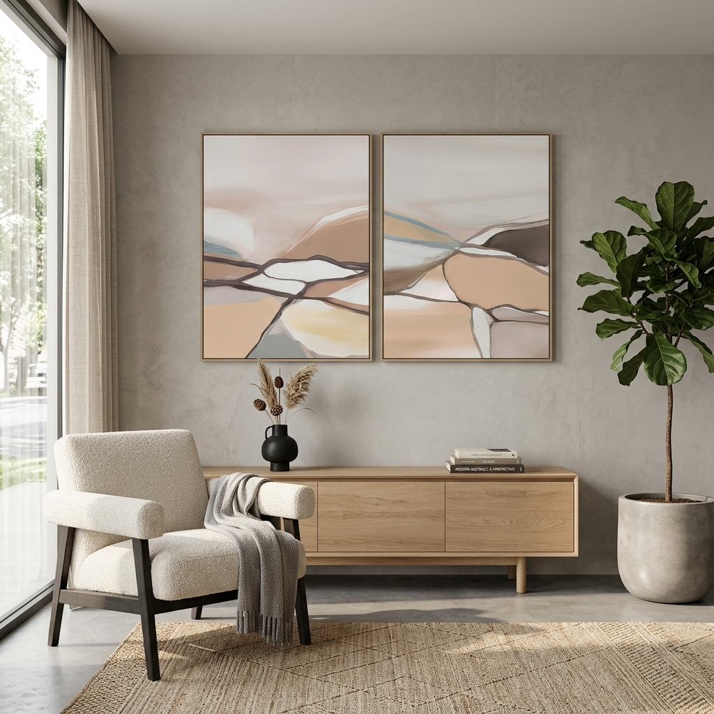 Modular pale abstract with lines Multi Panel Canvas Wall Art Print