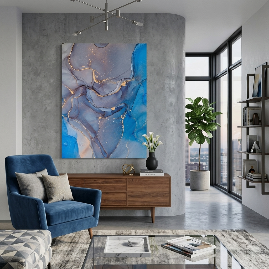 Grey-blue Abstraction Canvas Wall Art Print