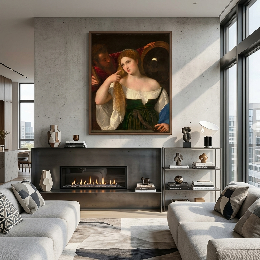 Woman in front of the mirror Titian Reproduction Canvas Wall Art Print