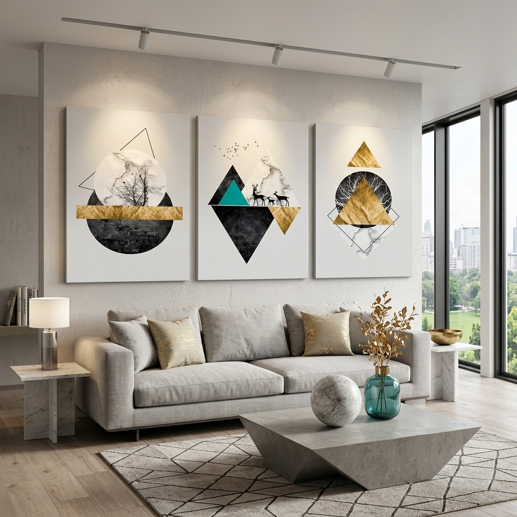 Modular multicolor geometric abstraction Multi Panel Canvas Wall Art Print