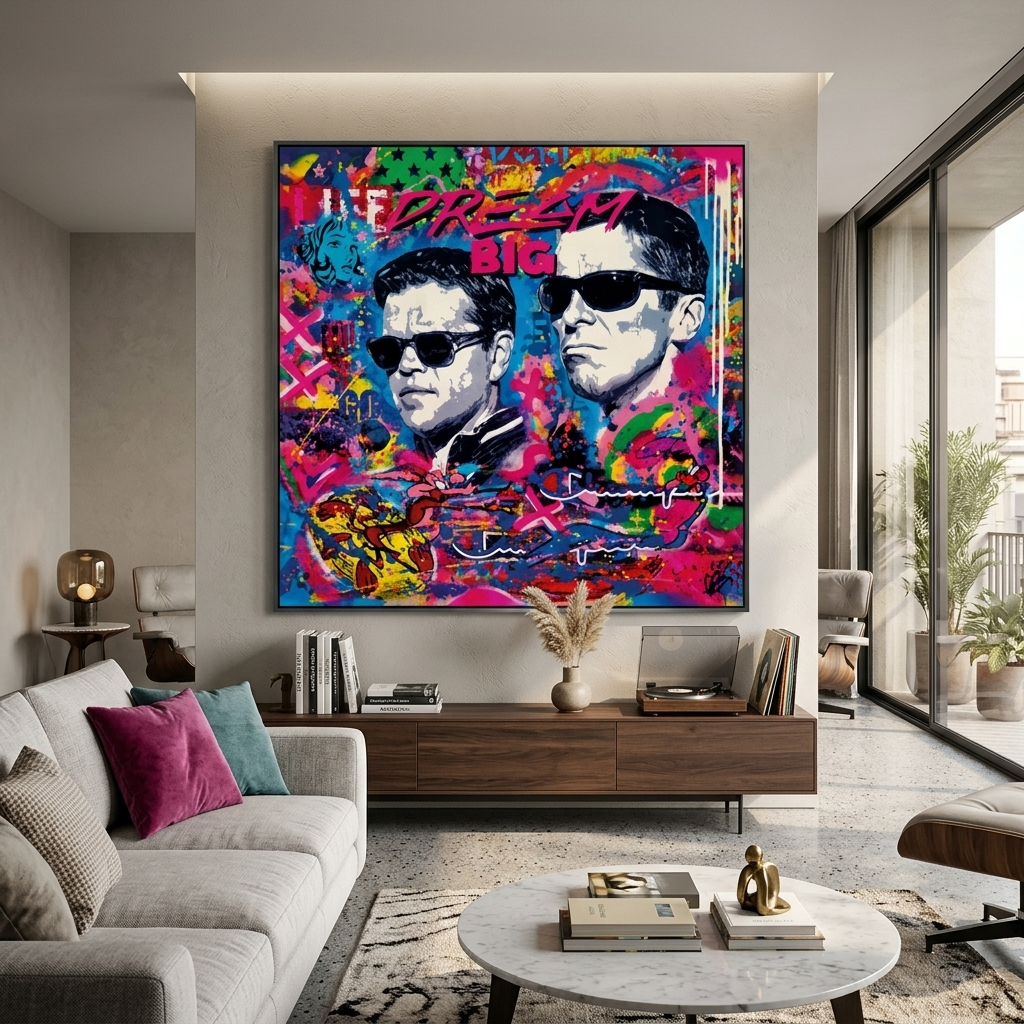 Two men in graffiti style Canvas Wall Art Print