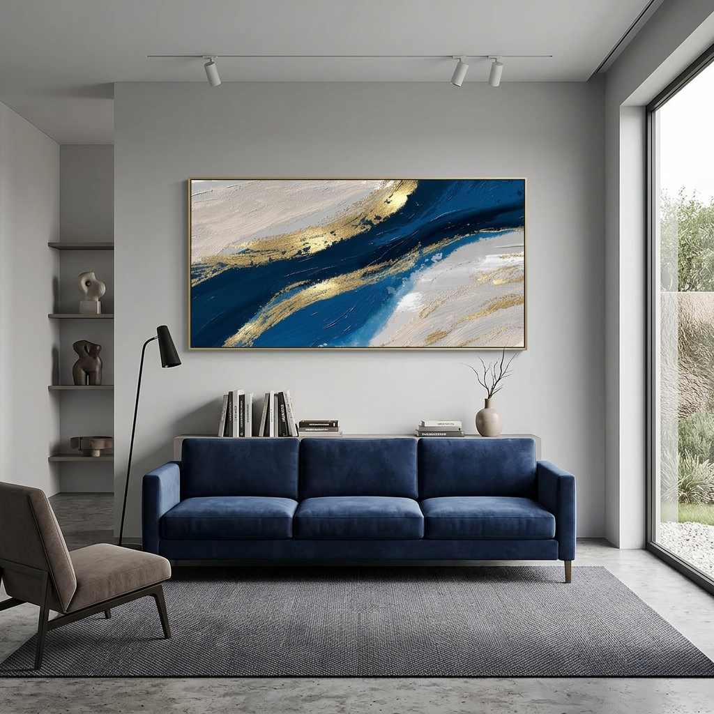 Gray-blue and gold Abstraction Canvas Wall Art Print
