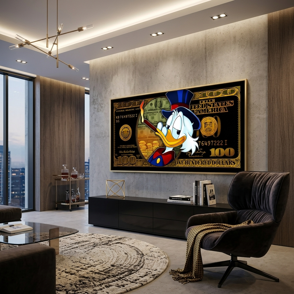 Black dollar scrooge Motivational Canvas Wall Art Print