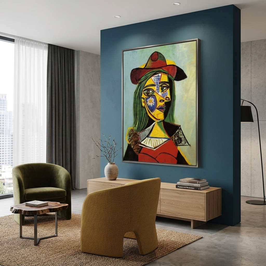 Femme au chapeau et col en fourrure Reproduction Canvas Wall Art Print