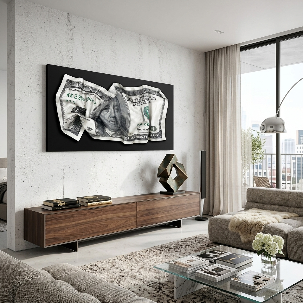A crumpled $100 bill Inspirational Canvas Wall Art Print