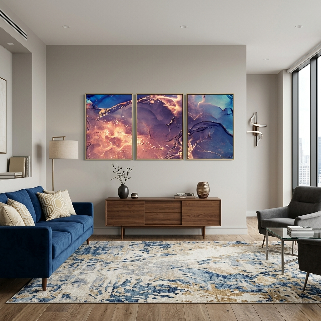 Modular powder-blue abstract Multi Panel Canvas Wall Art Print
