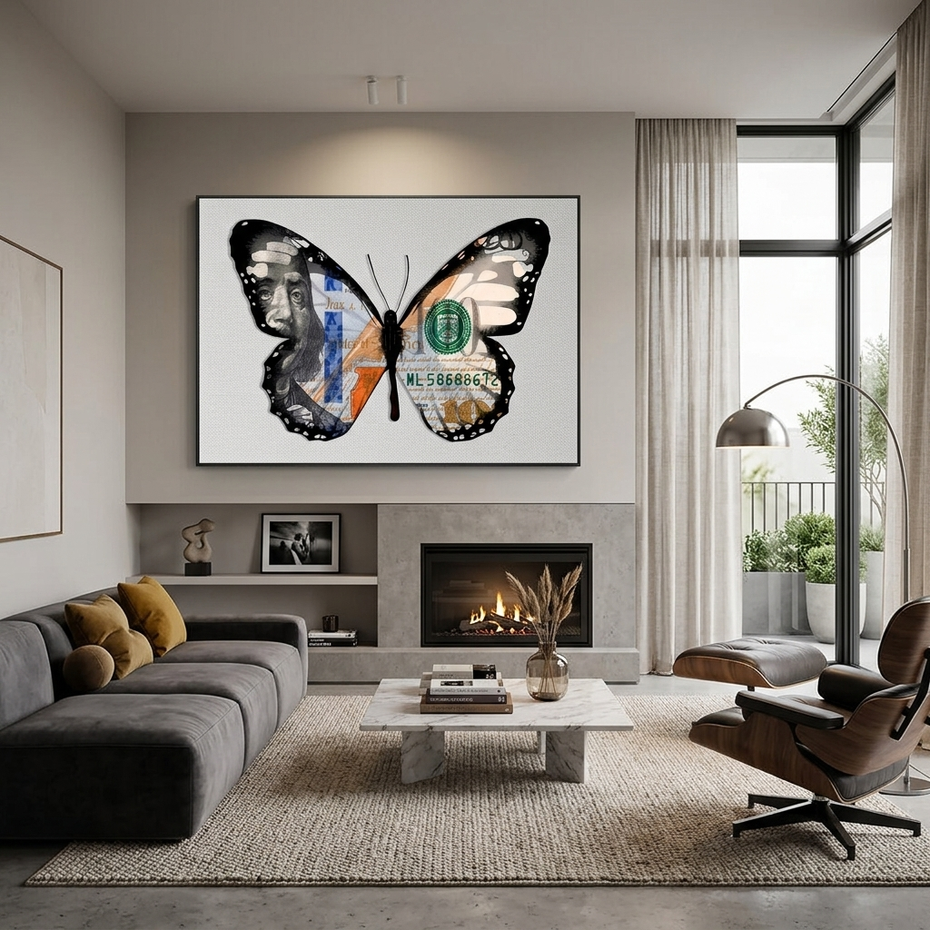Butterfly dollar white Motivational Canvas Wall Art Print