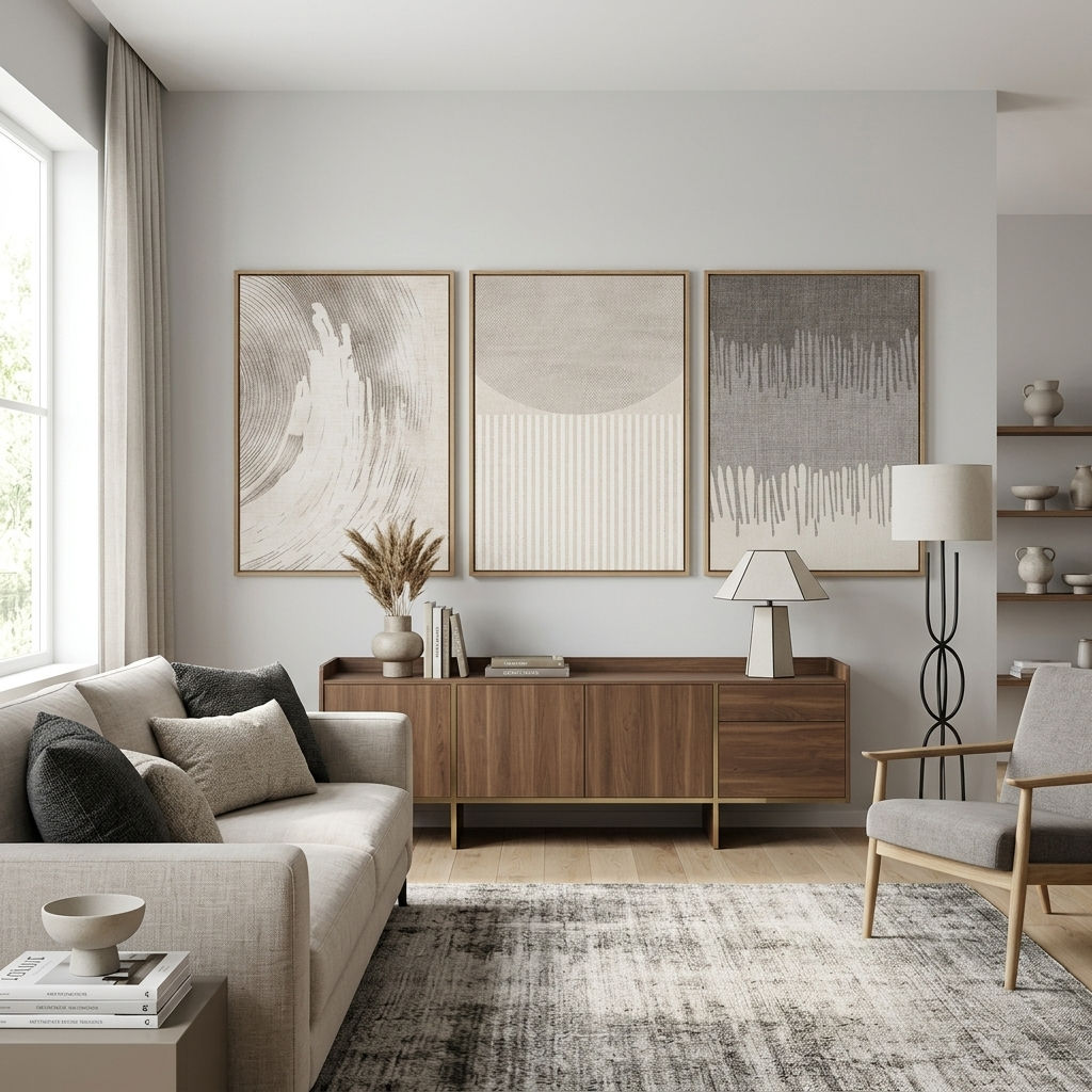 Modular abstraction in pale shades Multi Panel Canvas Wall Art Print