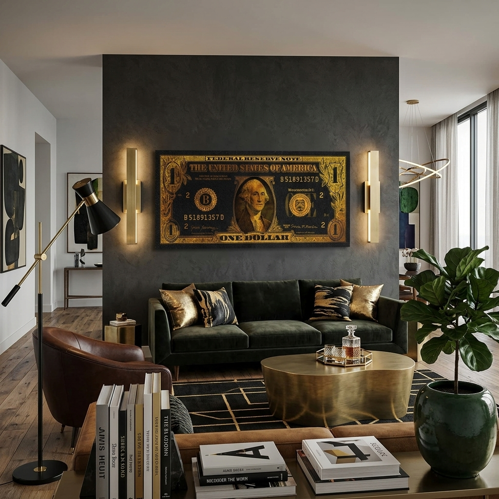 Inspirational Canvas Wall Art Print One dollar in gold color