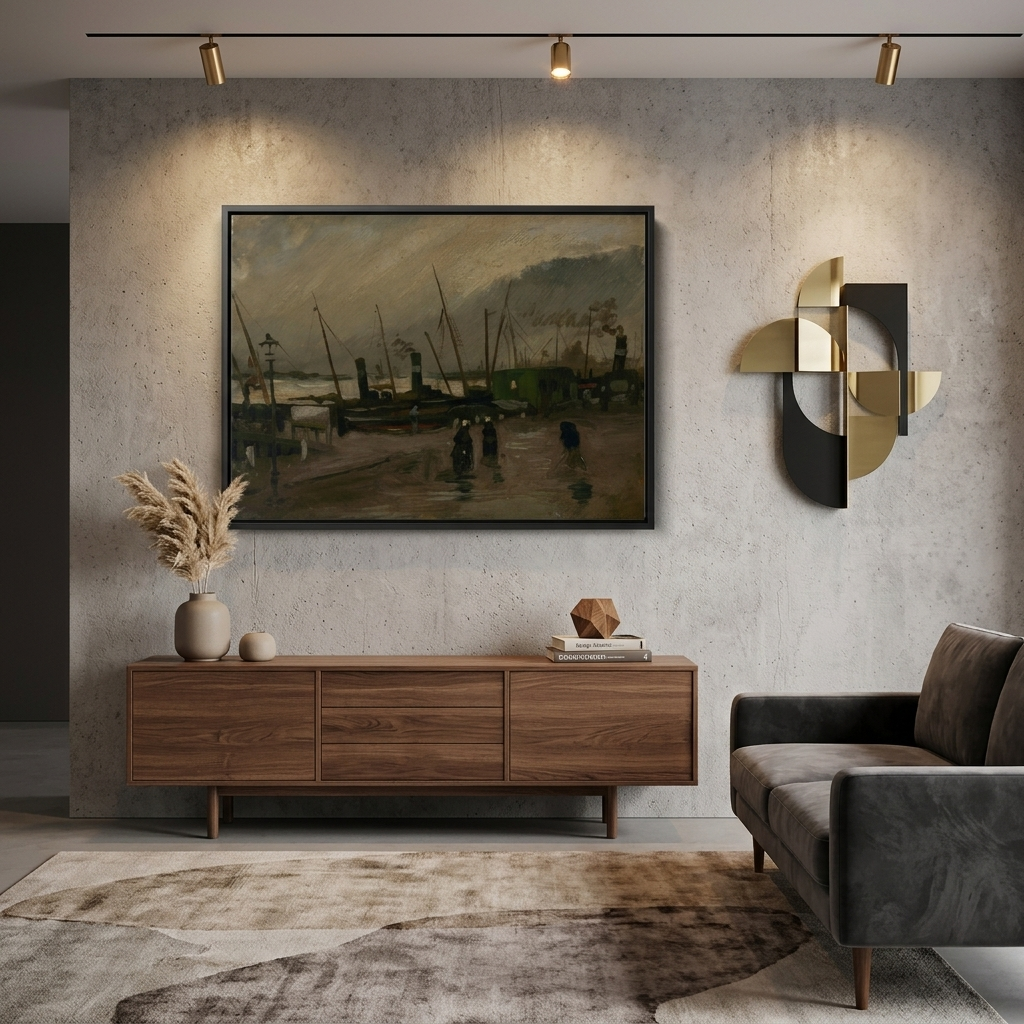 Quay with ships in Antwerp Vincent van Gogh Reproduction Canvas Wall Art Print