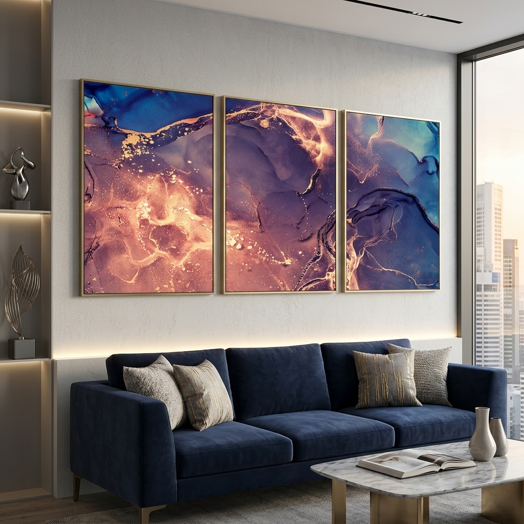 Modular powder-blue abstract Multi Panel Canvas Wall Art Print