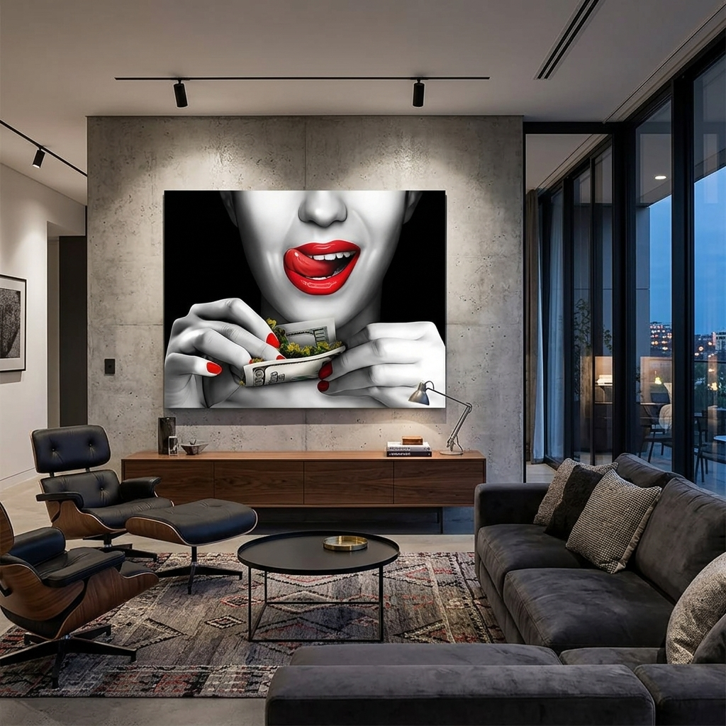 A woman twists a dollar Motivational Canvas Wall Art Print