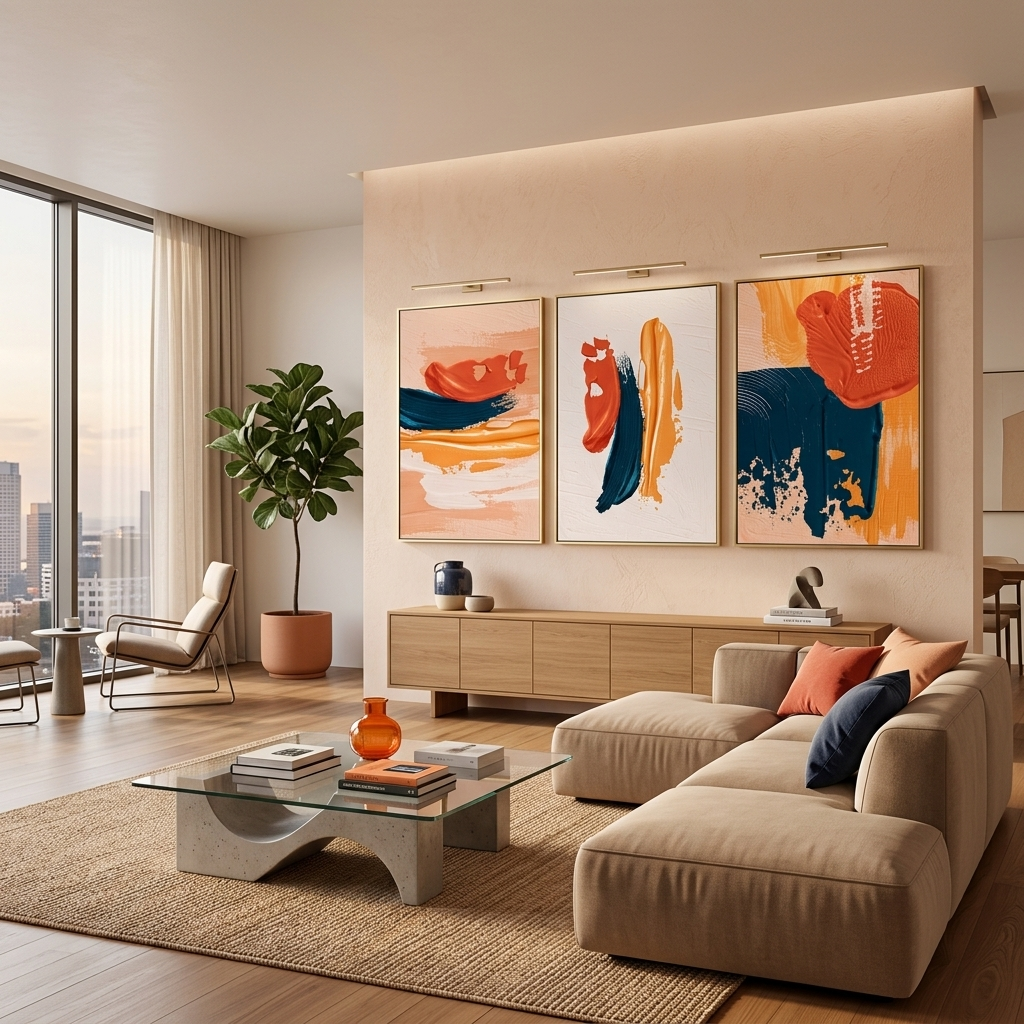 Modular orange and blue abstract Multi Panel Canvas Wall Art Print