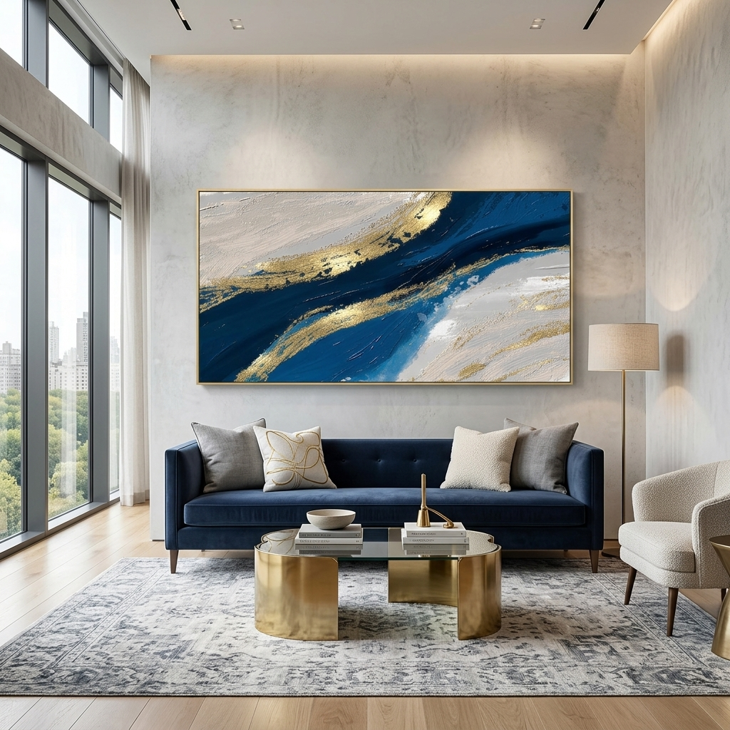 Gray-blue and gold Abstraction Canvas Wall Art Print