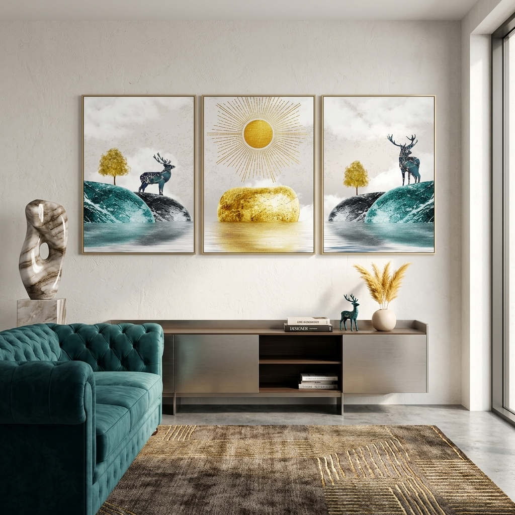 Multi Panel Canvas Wall Art Print Sun between two hills