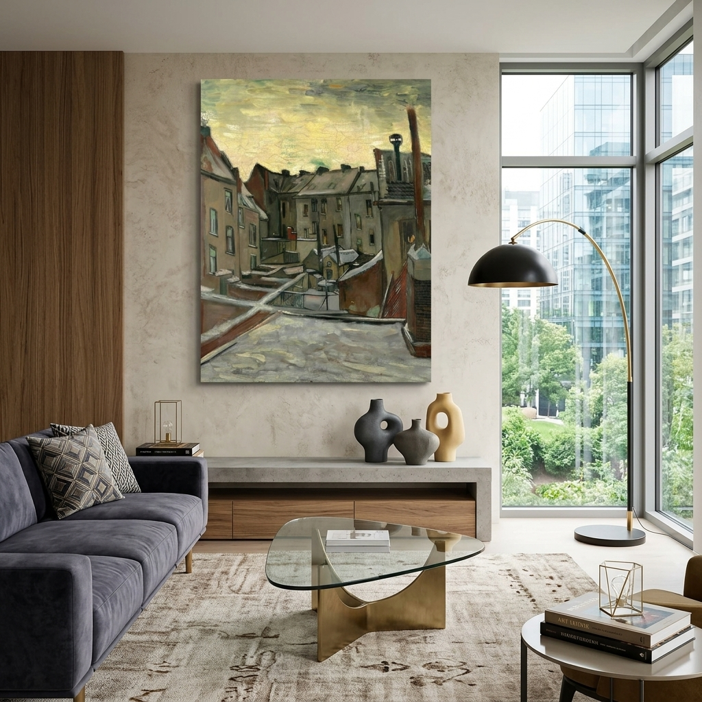 The backyards of old houses in Antwerp Reproduction Canvas Wall Art Print