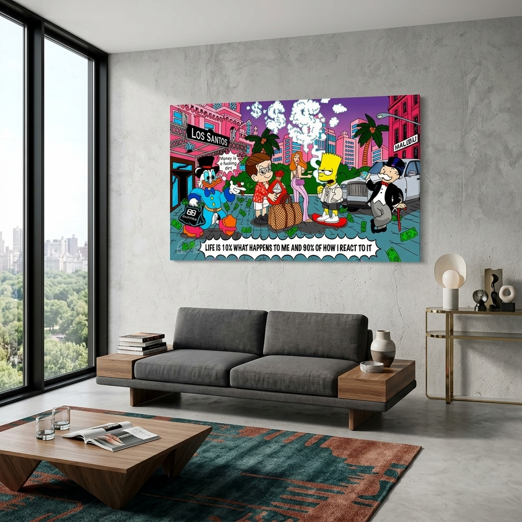 Scrooge, Bart Simson, Alec Monopoly and their friends Inspirational Canvas Wall Art Print