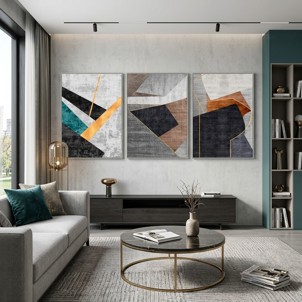Modular gray-black abstract with the addition of different colors Multi Panel Canvas Wall Art Print
