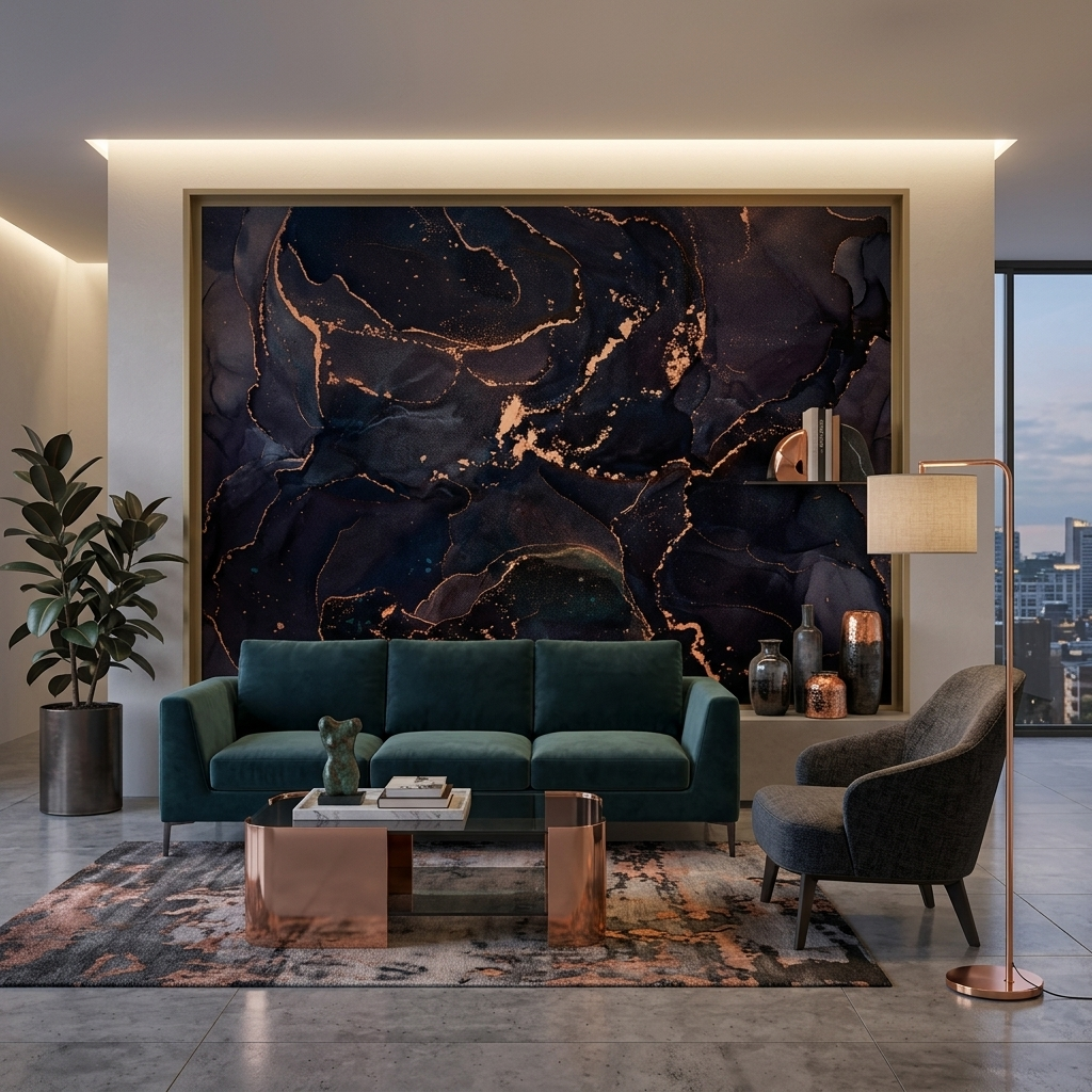 Dark blue and gold Abstraction Canvas Wall Art Print
