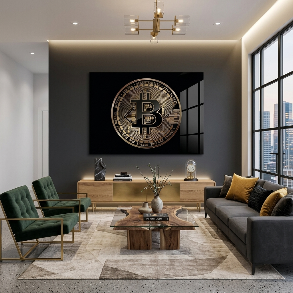 Bitcoin gold coin on a black background Inspirational Canvas Wall Art Print