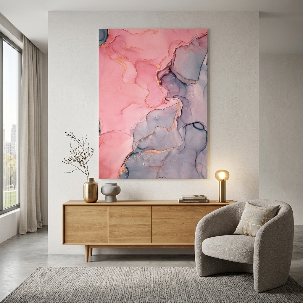 Powder pink with gray Abstraction Canvas Wall Art Print