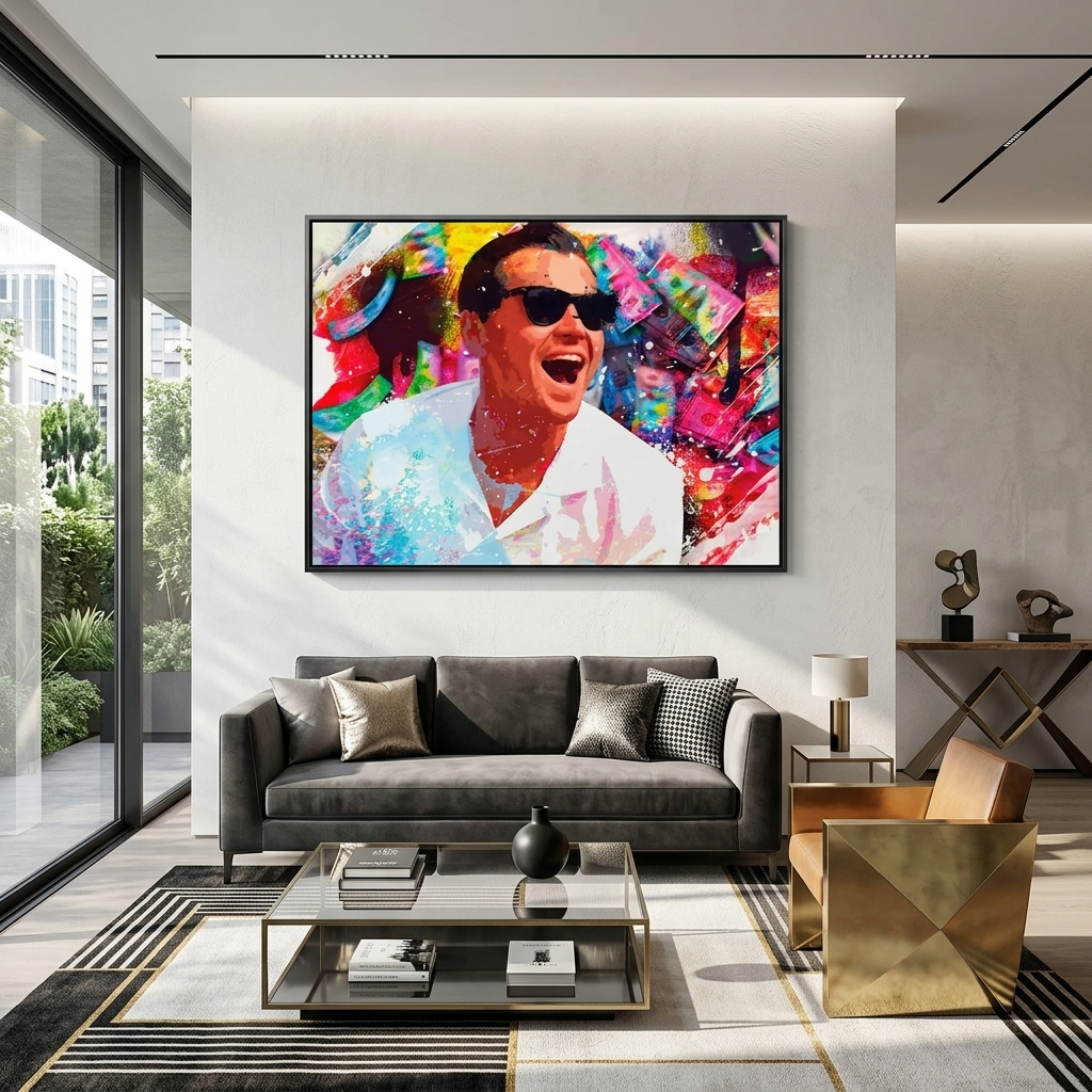 Leonardo DiCaprio wearing black sunglasses in a variety of shades Motivational Canvas Wall Art Print