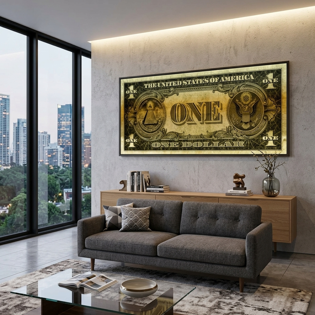 Designer One Dollar gold Inspirational Canvas Wall Art Print