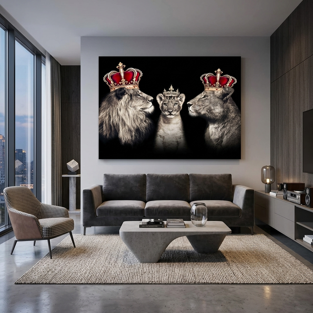 The royal family of lions Canvas Wall Art Print