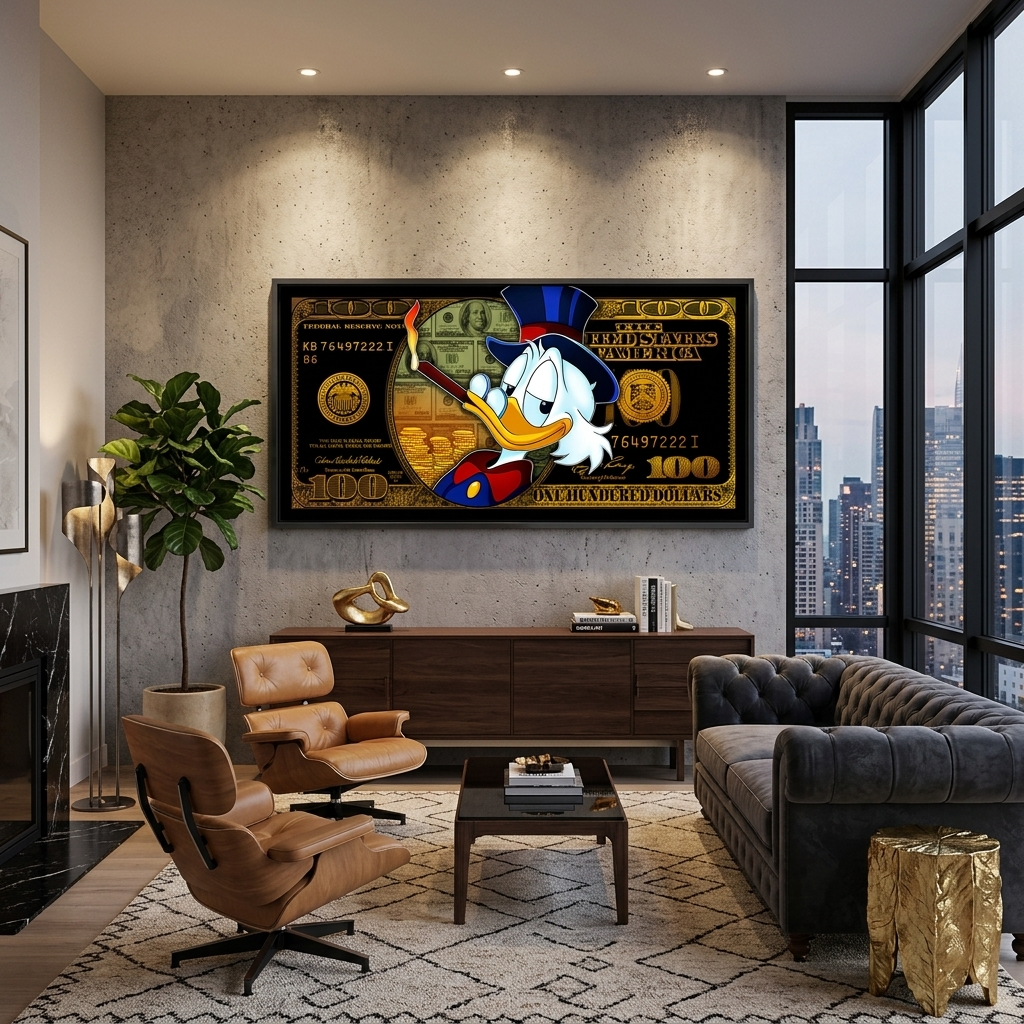 Black dollar scrooge Motivational Canvas Wall Art Print