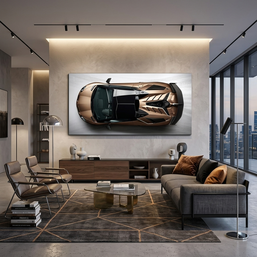The car is a brown Lamborghini Canvas Wall Art Print
