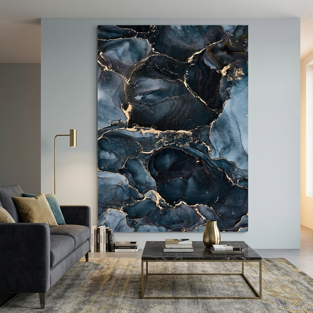 Dark blue and gray Abstraction Canvas Wall Art Print