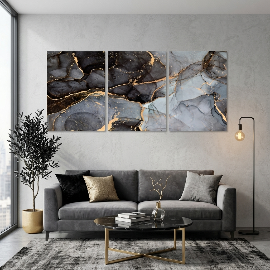 Modular gray-and-black abstract Multi Panel Canvas Wall Art Print