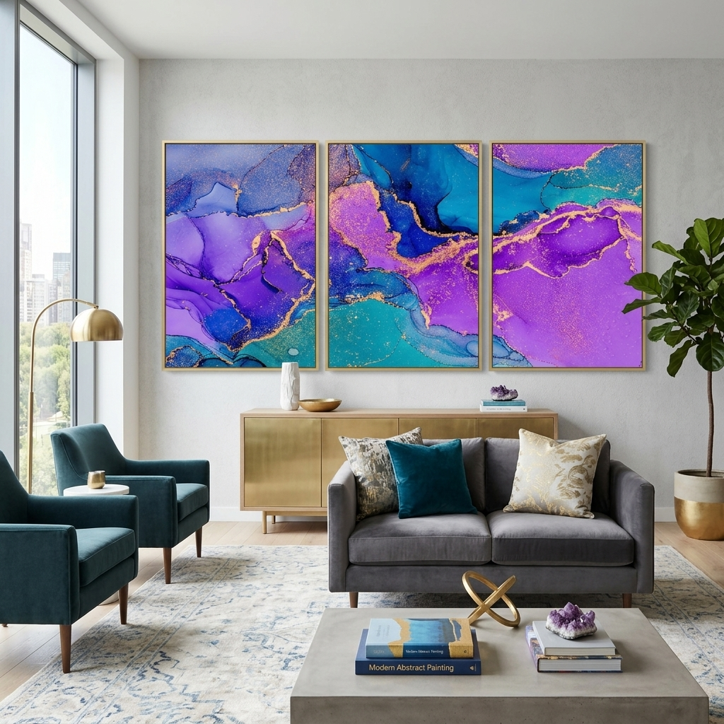 Modular lavender-blue abstract Multi Panel Canvas Wall Art Print