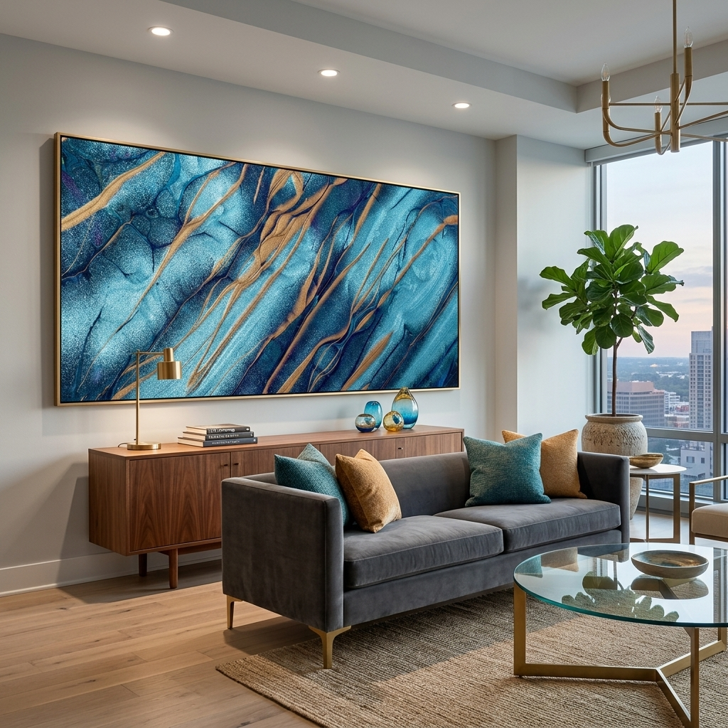 Blue and beige Abstraction Canvas Wall Art Print