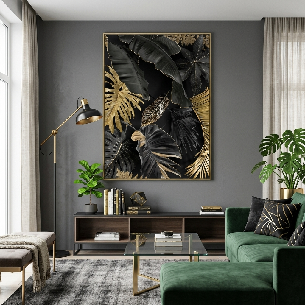 Light gray with dark gray tones and yellow elements Abstraction Canvas Wall Art Print