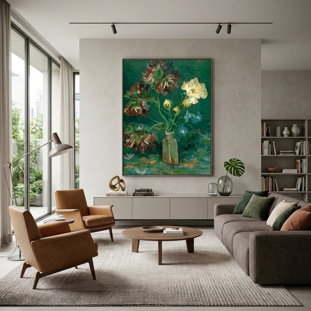 Vase with forget-me-nots and peonies Van Gogh Reproduction Canvas Wall Art Print
